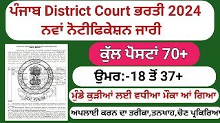 Punjab District Court Latest Recruitment 2024Punjab Govt Jobs 2024 [upl. by Celle]