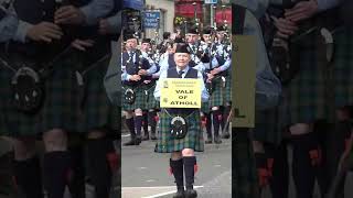 Drum Major leading Vale of Atholl Pipe Band marching to 2023 Pitlochry Highland Games shorts [upl. by Nicholl]