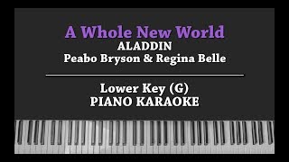 A Whole New World LOWER KEY KARAOKE PIANO COVER ALADDIN Peabo Bryson amp Regina Belle with Lyric [upl. by Nyad]