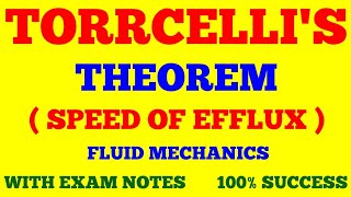 TORRCELLIS THEOREM  TORRCELLIS LAW  VELOCITY OF EFFLUX  FLUID MECHANICS  WITH EXAM NOTES [upl. by Stickney69]