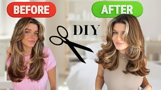 How to cut your own hair DIY Layered 90s haircut tutorial [upl. by Anerom]