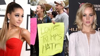 Ariana Grande Jennifer Lawrence y Más Siguen Protestando Contra Donald Trump [upl. by Intisar]