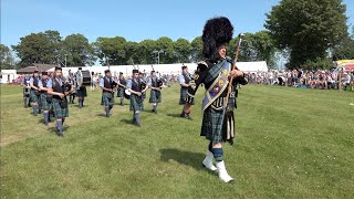 Drum Major mace flourish as Towie Pipe Band march off field during 2023 Oldmeldrum Highland Games [upl. by Beore]