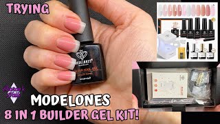 Trying Modelones 8 in 1 Builder Gel Kit from Amazon  How to do Reverse French BIAB Nails [upl. by Llenrrad178]