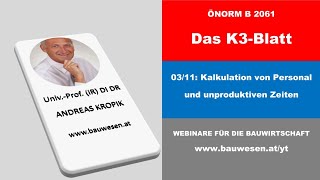 K303011 Personal amp unproduktive Zeiten K3 Blatt ÖN B 2061 WEBINAR v UnivProf KROPIK [upl. by Bentlee]