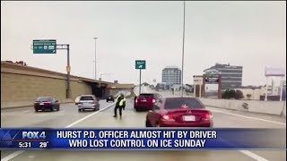 Hurst police officer recalls icy close call with car [upl. by Ynohtnaluap]