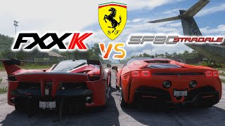 Ferrari FXX K V12 vs Ferrari SF90 Stradale V8 DRAG RACE TOP SPEEDFH5 [upl. by Adekahs877]