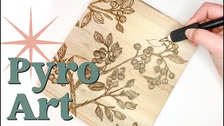 Pyrography Wood Burning Art Time Lapse  Pyrography Project Ideas Winterberry [upl. by Aisila]