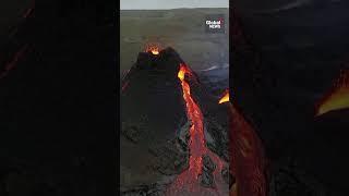 Iceland volcano Drone footage captures closeup of lava spewing from Litli Hrutur [upl. by Epolenep]