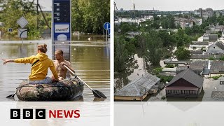 ‘Floating landmines’ warning as Ukrainians flee dam disaster  BBC News [upl. by Nilyam]