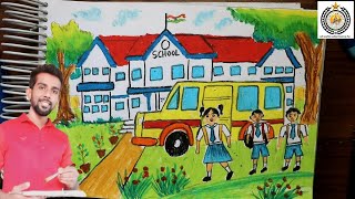 school drawing for kids  back to school drawingschool bus [upl. by Alahcim]