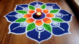 Rangoli designs for Diwali  Big and Simple flower rangoli designs with colours by Shital Daga [upl. by Sherburne]