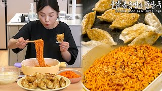 Real Mukbang “Spicy buldak noodles amp Dumplings” eaten after gardening [upl. by Sammy]