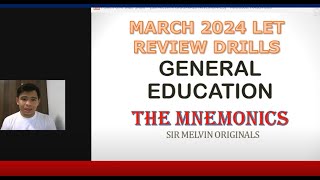 GENERAL EDUCATION MARCH 2024 LET MNEMONICS LET REVIEW LET DRILLS [upl. by Llerrah]