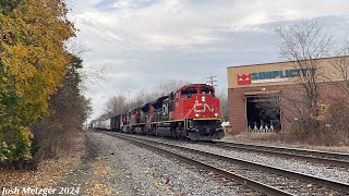 CN M3967130 w CN SD70M2s ’s 8844 and 8883 and CN SD75I 5760  Oak St in Durand MI 103124 [upl. by Spike447]