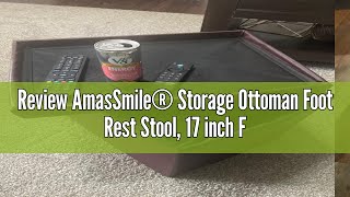 Review AmasSmile® Storage Ottoman Foot Rest Stool 17 inch Folding Leather Footstool Bench Short Bl [upl. by Morry]