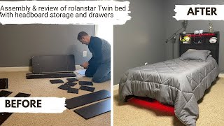 Assembly amp Review Rolanstar Twin Bed Frame with Storage Headboard Drawers and Charging Station [upl. by Ennasil]