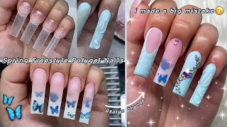 SPRING FREESTYLE POLYGEL NAILS🦋 OMBRE USING POLYGEL amp 3D NAIL ART DESIGN Nail Tutorial [upl. by Mimajneb461]