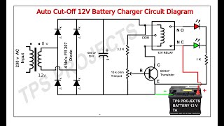 Auto cut off 12v battery charger using relay  input 230v ac [upl. by Nywles86]