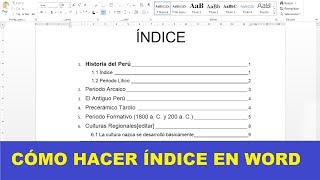 CÓMO HACER UN ÍNDICE EN WORD [upl. by Auqenahs]