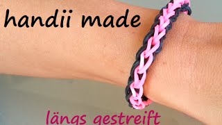 Loom Bands Armband  längs gestreift  mit Gabel Variante 1 Anleitung deutsch [upl. by Madelina696]