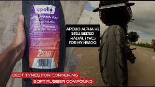 Best tyres for corneringApollo alpha h1In my bajaj pulsar ns200apollo alpha h1 tyre review [upl. by Orton]