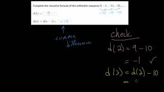 Recursive Formulas for Arithmetic Sequences Practice [upl. by Ramyar]