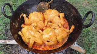 WHOLE FULL 4 CHICKEN GRAVY RICE  INDIAN CHICKEN RECIPE COOKED IN THE JUNGLE  FULL COOKING [upl. by Ealasaid]