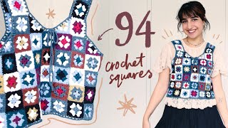 I made a crochet top with 94 granny squares ✨ leftover  scrap yarn project [upl. by Euqinomad]