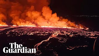 Aerial footage shows Icelandic volcano erupting [upl. by Namad225]