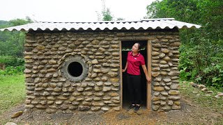 TIMELAPSE START to FINISH Alone Building Stone House  BUILD LOG CABIN with many stone [upl. by Reyem75]