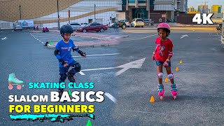 Slalom Basics for Beginners  Rollerblades  Skating Class 4K [upl. by Ahsyekal926]