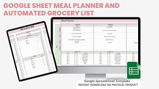 Google Sheet Meal Planner and Automated Grocery List  best meal planner  digital meal planner [upl. by Kopaz]