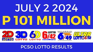 Lotto Result Today 9pm July 2 2024  PCSO Complete [upl. by Millman]