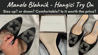 MANOLO BLAHNIK HANGISI  Satin Black Size Try on Review Unboxing [upl. by Milli]