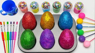 Fun Satisfying Video  Mixing All Lollipops amp Rainbow Eggs from Glitter Slime  Cutting ASMR [upl. by Oicirtap]