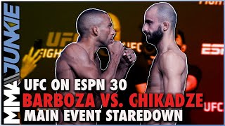 Edson Barboza vs Giga Chikadze faceoff  UFC on ESPN 30 staredown [upl. by Bob]