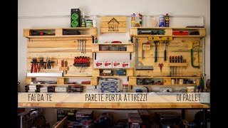 🏚 FAI DA TE 🛠 PARETE PORTA ATTREZZI DI PALLET 💡 [upl. by Iline222]