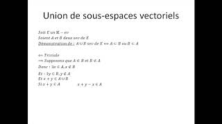 Espaces vectoriels partie 11  Union de sousespaces vectoriels [upl. by Eelrebmyk441]