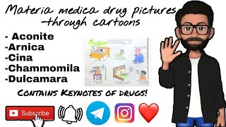 Materia Medica Drug picture Keynotes through cartoons Aconite  Arn Cinachamdulcamara [upl. by Yehs]