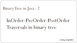 Binary Tree in Java  2 Inorder PreOrder amp PostOrder Traversals in Binary Tree [upl. by Maddy]