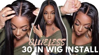 100 GLUELESS 30in THICK Bundles Wig Install BUST DOWN Straight Middle Part Lace Wig Nadula Hair [upl. by Ahsahtan588]