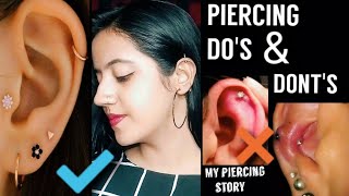 PIERCING DOS amp DONTSAvoid infectionMy Ear piercing Storyhome remedy for painBEST METHOD [upl. by Notsehc]