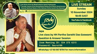 A lecture by HH Partha Sarathi Das Goswami Maharaj on Sunday 10th November 2024  645pm SAST [upl. by Naujahs]