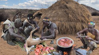 Hadzabe tribe Catch Dikdik And Cooking lunch food [upl. by Airdnaed]