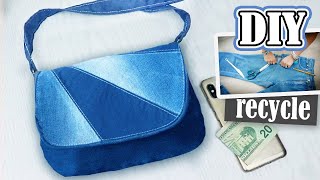 DIY ELEGANT PURSE BAG FROM OLD JEANS TUTORIAL  Cut amp Sew Method to Sew Woman Bag [upl. by Judd712]