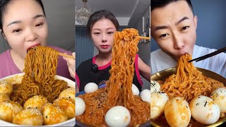 Mukbang ASMR 먹방 Spicy Noodles and Soft Boiled Eggs  chewy sounds  매운 국수와 반숙 계란 [upl. by Gilges]