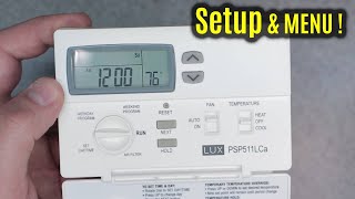 LUX Pro PCP511LC  SETUP amp OPTIONS  52 Day Programmable Thermostat TX1500E [upl. by Senhauser]