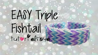 OLD VIDEO EASY VERSION ADVANCED LEVEL Triple Fishtail Rainbow Loom Bracelet Tutorial [upl. by Virnelli]