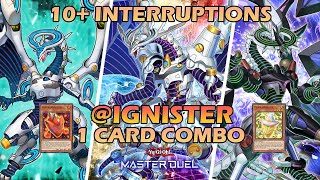 IGNISTER MATHMECH 1 CARD COMBO 10 INTERRUPTIONS  UNAFFECTED SINGULARITY IN YUGIOH MASTER DUEL [upl. by Guildroy]